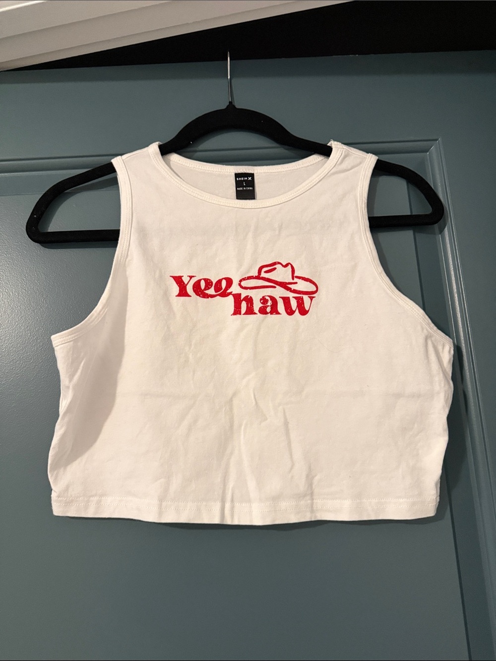 Yee Haw White Cropped Tank Top with Red Graphic SHEIN NEVER WORN